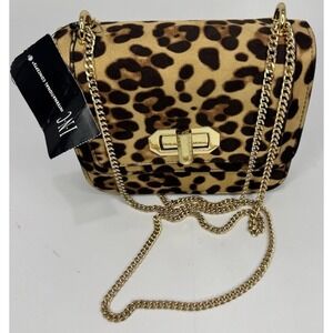I.N.C. International Concepts Leopard Sibbell Mini Ajae Crossbody Bag Gold Chain